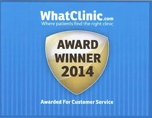 WhatClinic Award Winner 2014, awarded for customer service